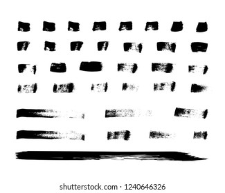 Hand drawn brush strokes. Set of 35 grunge ink brush shapes. Painted textured lines. Vector artistic brushes. Easy to edit isolated elements of design for your artworks.