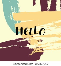 Hand drawn brush strokes spring design. "Hello Spring" typographic design.