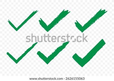 Hand drawn brush strokes tick mark. Check mark, tick brush signs. Approval symbol Vector illustrator