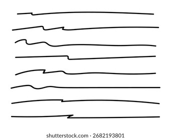 Hand drawn brush strokes underlines set. Vector doodle sketch scribble lines, pencil borders, dividers