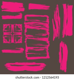 Hand drawn brush strokes in vector format pink on brown background