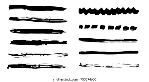 Hand drawn brush strokes. Vector, isolated
