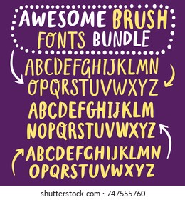 Hand drawn brush vector ABC letters bundle. Three different sets you can combine. Beautiful fonts for your design.
