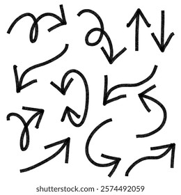 Hand drawn brush vector arrows Icon set.