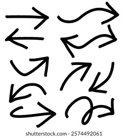 Hand drawn brush vector arrows Icon set.