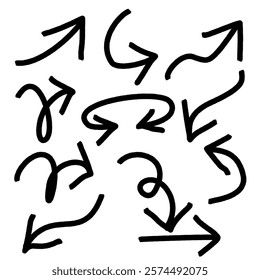 Hand drawn brush vector arrows Icon set.