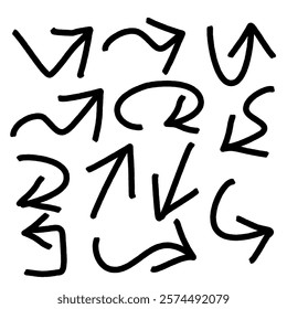 Hand drawn brush vector arrows Icon set.