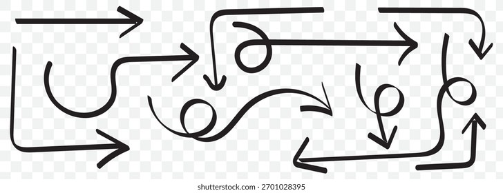 Hand drawn brush vector arrows set On Transparent Background. EPS 10.