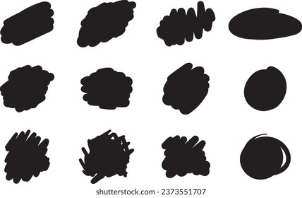Hand drawn brush vector design elements. Ink spots. Black paint abstract shapes.