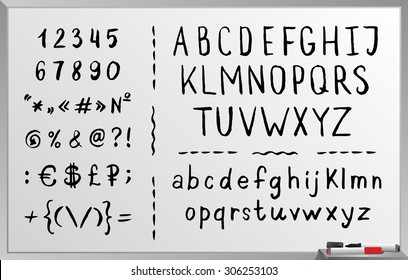 Hand drawn brushed alphabet, black font, letters. Handwritten. Isolated on white background