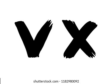 Hand drawn brushed check mark icons. Grunge texture.
