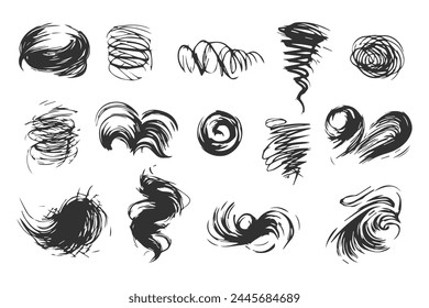 Hand drawn brushes. Brush strokes. Grunge design elements. Ink splashes.