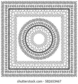 Hand drawn brushes with inner and outer corner tiles. vector brushes for round and square frames and borders