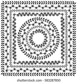 Hand drawn brushes with inner and outer corner tiles. vector brushes for round and square frames and borders