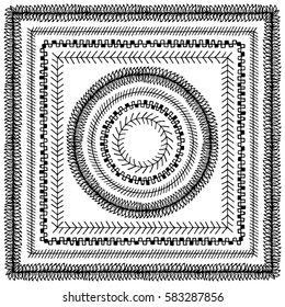Hand drawn brushes with inner and outer corner tiles. vector brushes for round and square frames and borders