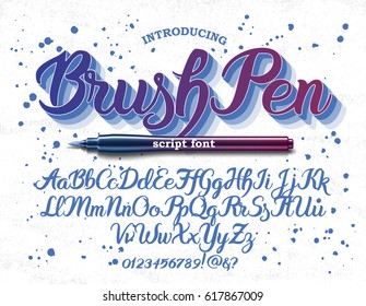 Hand drawn brush-pen alphabet letters. Handwritten script font. Hand lettering custom typography with pen