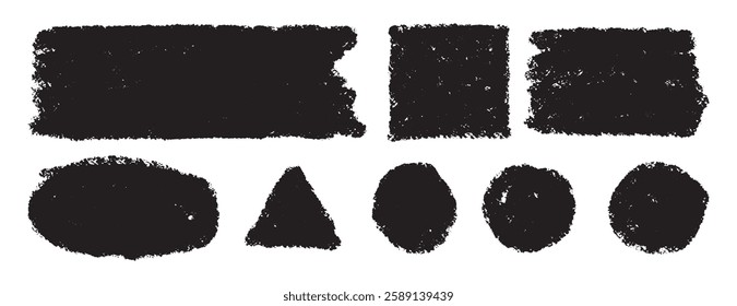hand drawn brushstroke text boxes. thick vector lines. Rough grunge rectangle, circle, square paint texture. Sketch ink rectangle textbox. Vector illustration