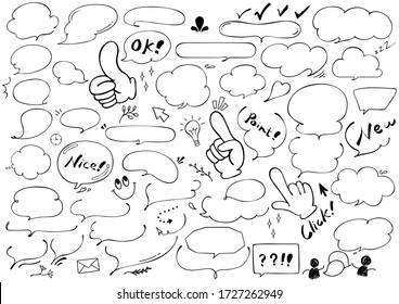 hand drawn bubble set. gesture hand