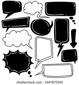 hand drawn bubble speech in doodle style isolated on white background, Vector hand drawn set bubble speech theme. Vector illustration