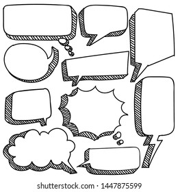hand drawn bubble speech in doodle style isolated on white background, Vector hand drawn set bubble speech theme. Vector illustration
