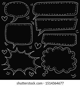hand drawn bubble speech in doodle style isolated on black background, Vector hand drawn set bubble speech theme. Vector illustration
