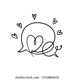 hand drawn bubble speech with heart love symbol illustration vector doodle 