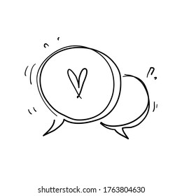 hand drawn bubble speech with heart love symbol illustration vector doodle 