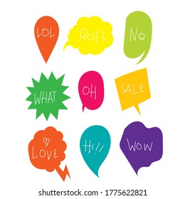 hand drawn Bubble talk phrases. Online chat clouds with different words comments information shapes vector. doodle