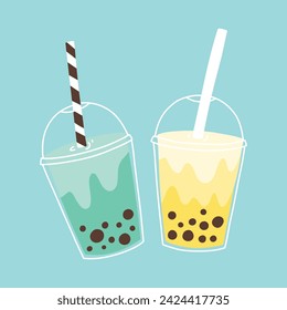 Hand drawn bubble tea isolated. Smoothies, bubble tea, bubble coffee. Vector illustration.