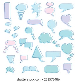 Hand drawn bubbles set. Design elements for text, thoughts, complaints and other decorations. Vector illustration.