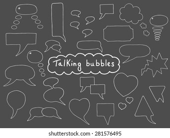 Hand drawn bubbles set. Design elements for text, thoughts, complaints and other decorations. Vector illustration.