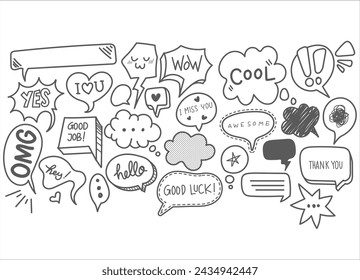 Discurso de burbujas dibujadas a mano. Globo de cómic del estilo de Doodle, elementos de diseño en forma de nube