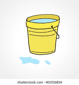 Hand drawn bucket with water. Vector sketch