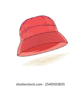 hand drawn bucketn hat illustration, Red bucket hat clipart sticker