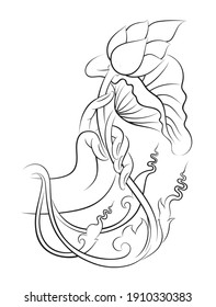 Hand drawn Buddha hand with Lotus flower. Thai art Outline vector