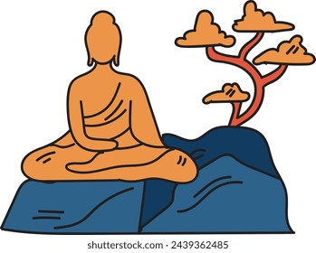 Hand Drawn Buddha sculpture in flat style isolated on background
