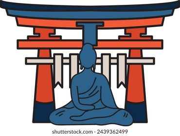 Hand Drawn Buddha sculpture in flat style isolated on background