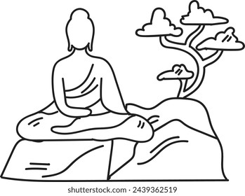Hand Drawn Buddha sculpture in flat style isolated on background