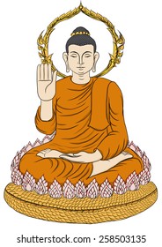 hand drawn buddha vector and Line Thai style