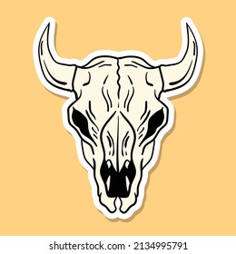 Hand Drawn Buffalo Skull Doodle Illustration For Stickers Etc