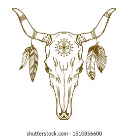 Hand drawn Buffalo Skull Native American Totem