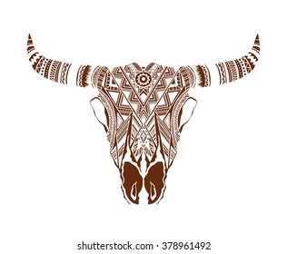 Hand drawn Buffalo Skull Native American Totem