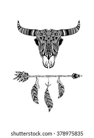 Hand drawn Buffalo Skull Native American Totem