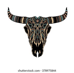 Hand drawn Buffalo Skull Native American Totem