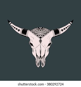 Hand drawn Buffalo Skull Native American Totem