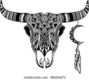 Hand Buffalo Skull Native American Stock Vector (Royalty 380294272