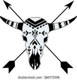 Hand drawn Buffalo Skull Native American Totem