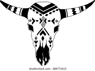 Hand drawn Buffalo Skull Native American Totem