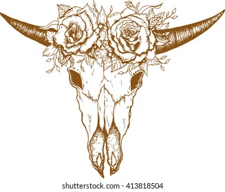 Hand drawn Buffalo Skull Native American Totem