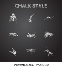 Hand Drawn Bug Sketches Set. Collection Of Black Widow, Mantis, Damselfly And Other Sketch Elements.